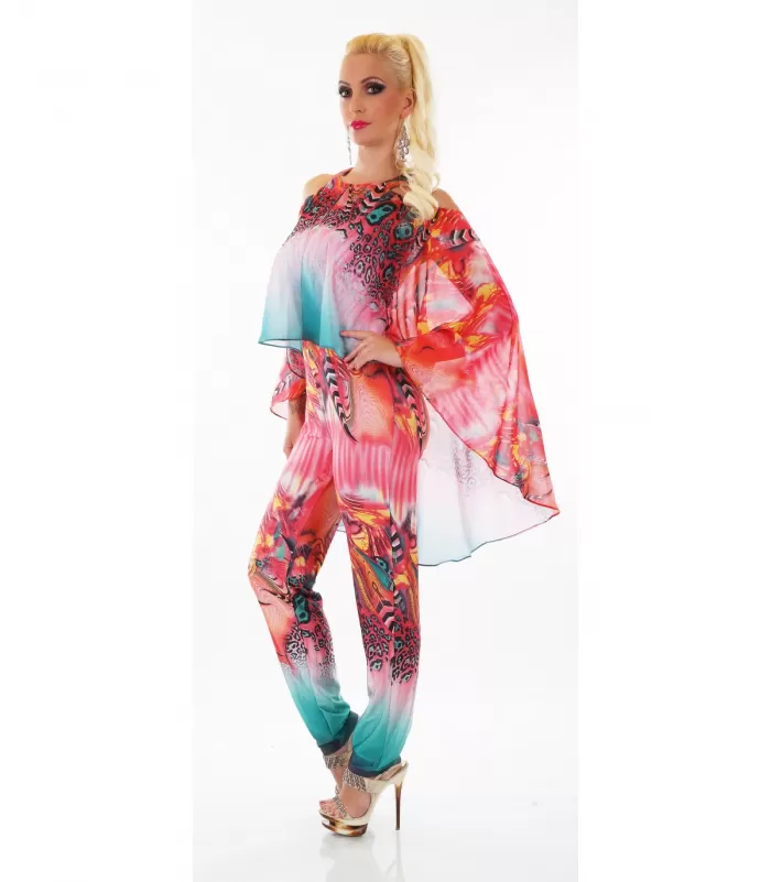 Punainen printtikuvioinen jumpsuit liehuksella [LÖYTÖ]