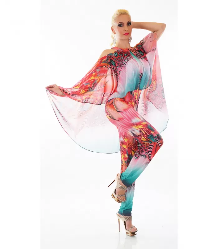 Punainen printtikuvioinen jumpsuit liehuksella [LÖYTÖ]