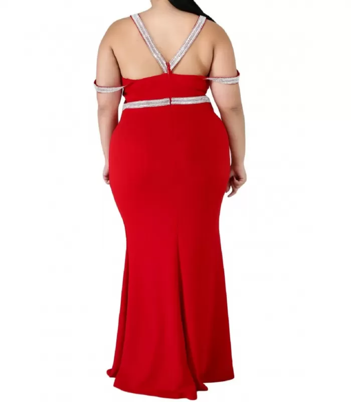 Punainen strassiremmikoristeinen pitkä juhlamekko (plus size) [LÖYTÖ]