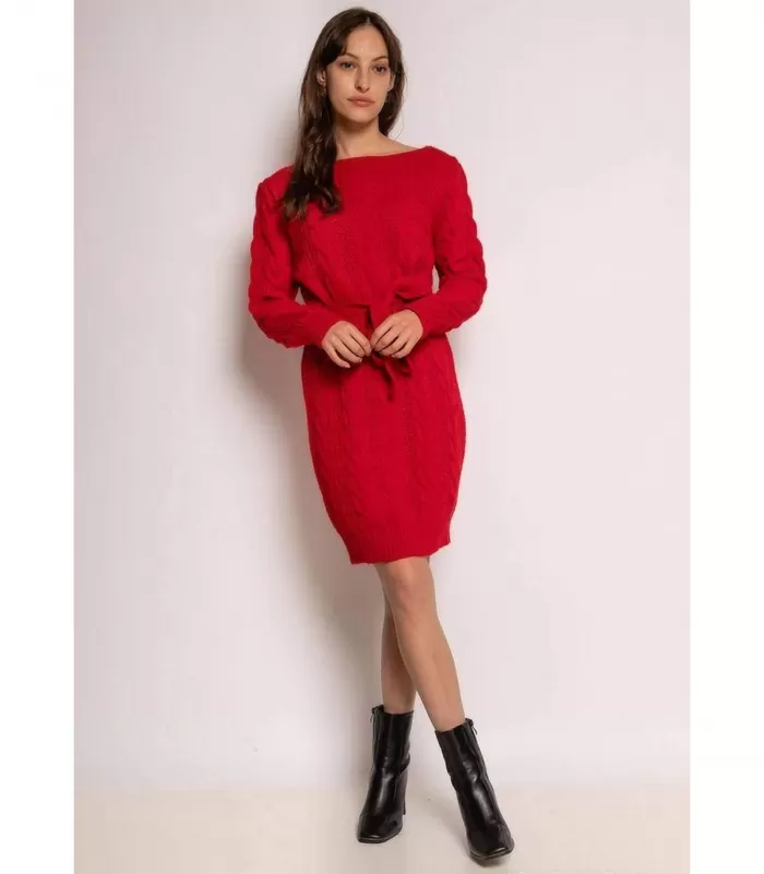 RZ Fashion punainen neulemekko vyöllä