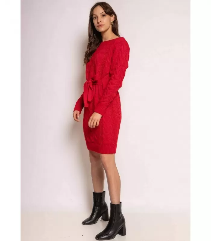 RZ Fashion punainen neulemekko vyöllä