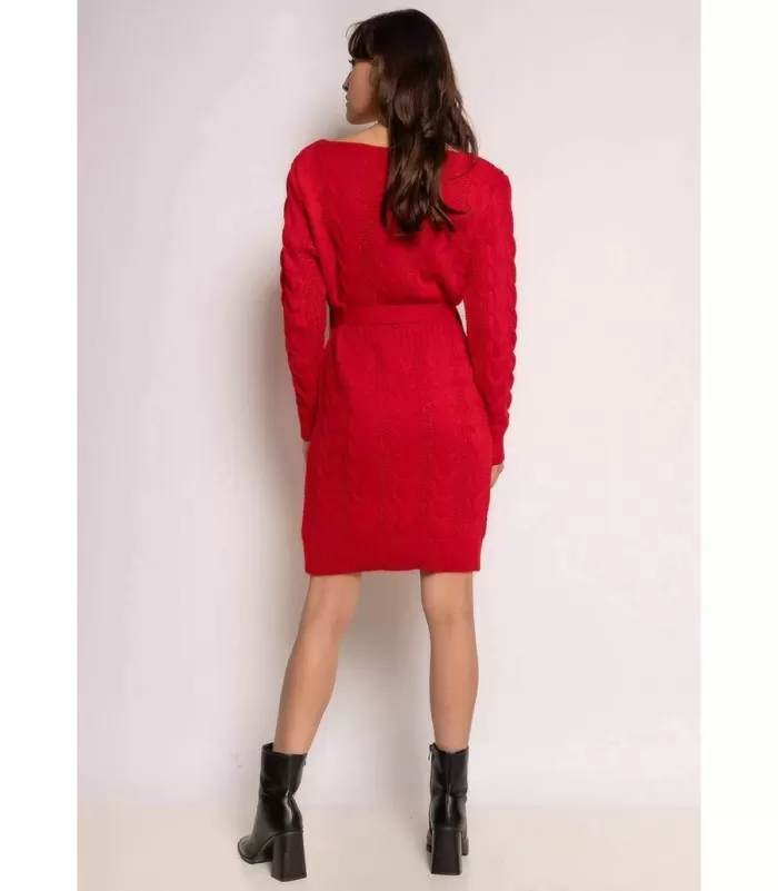 RZ Fashion punainen neulemekko vyöllä