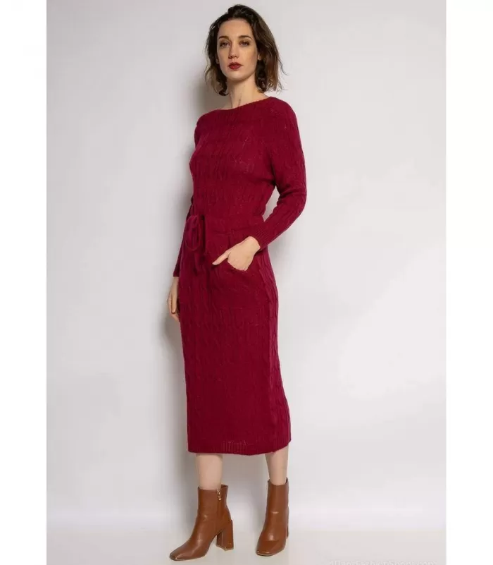 RZ Fashion viininpunainen midineulemekko taskuilla