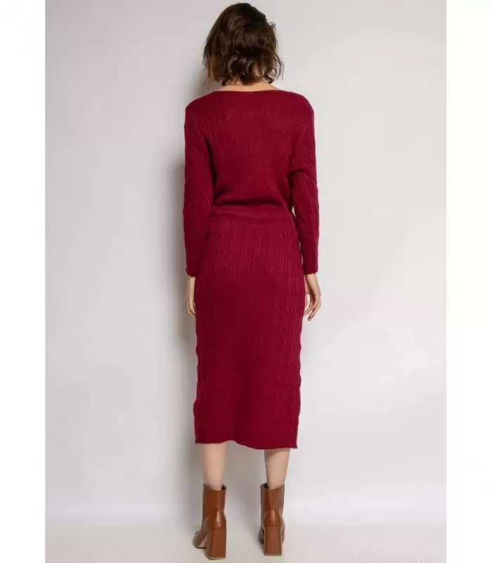 RZ Fashion viininpunainen midineulemekko taskuilla