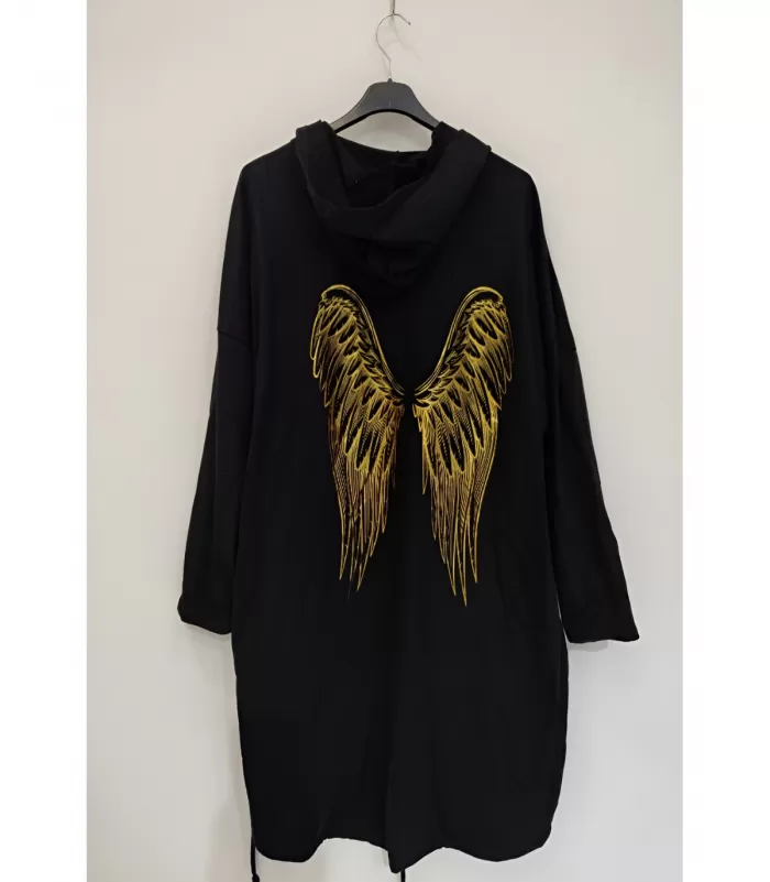 RZ fashion musta pitkä paitatakki siivillä (plus size)