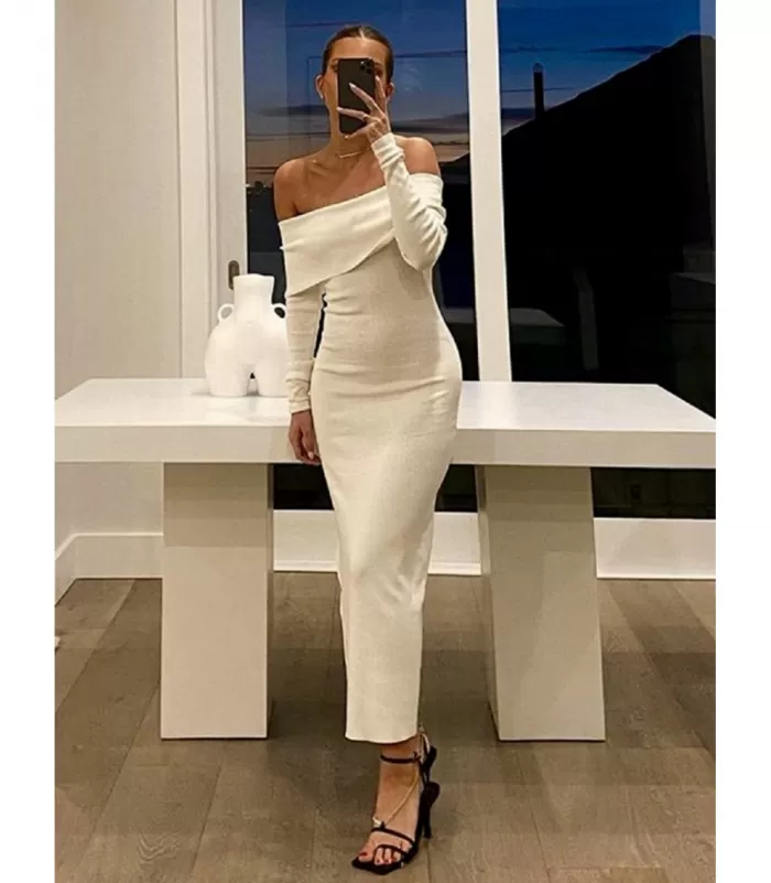 Rosy Days beige basic off-shoulder neulemekko