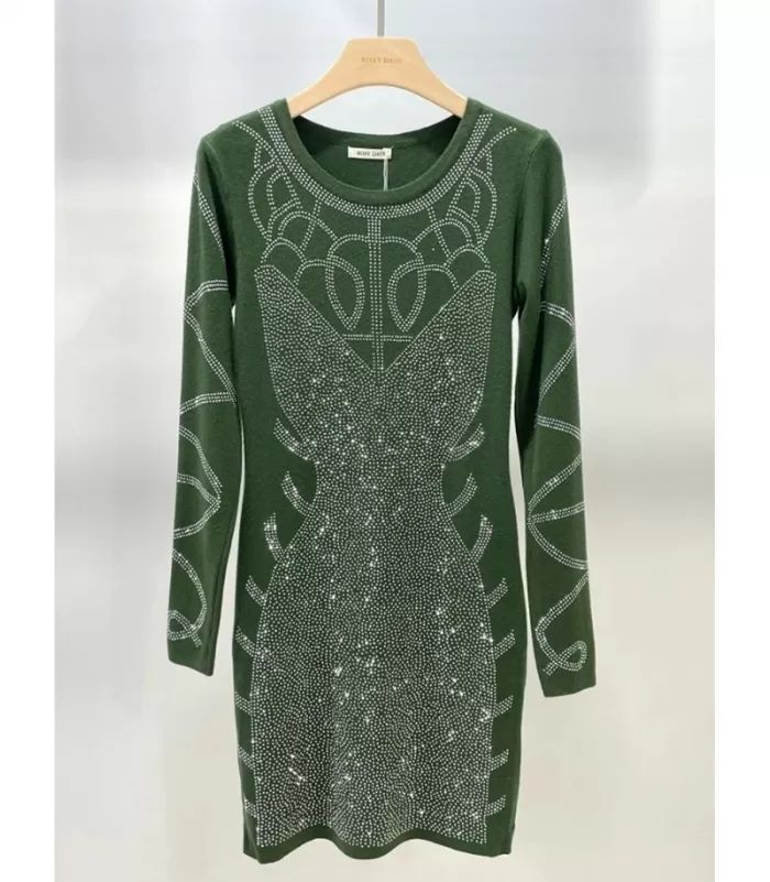 Rosy Days khakinvihreä neulemekko strasseilla