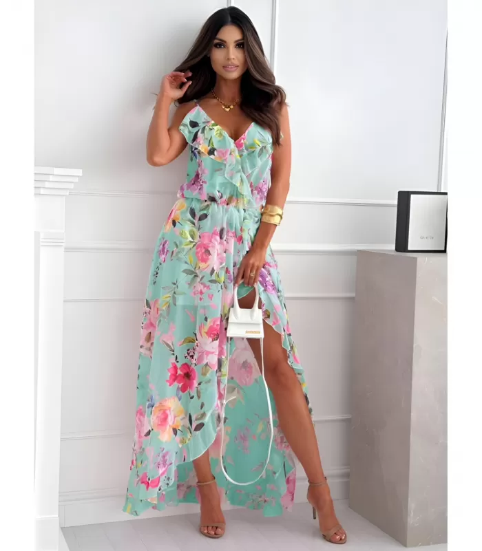 Rosy Days minttu kukkakuvioinen high low -mekko