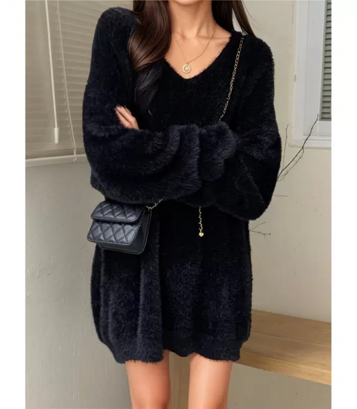 Rosy Days musta pörröneulemekko