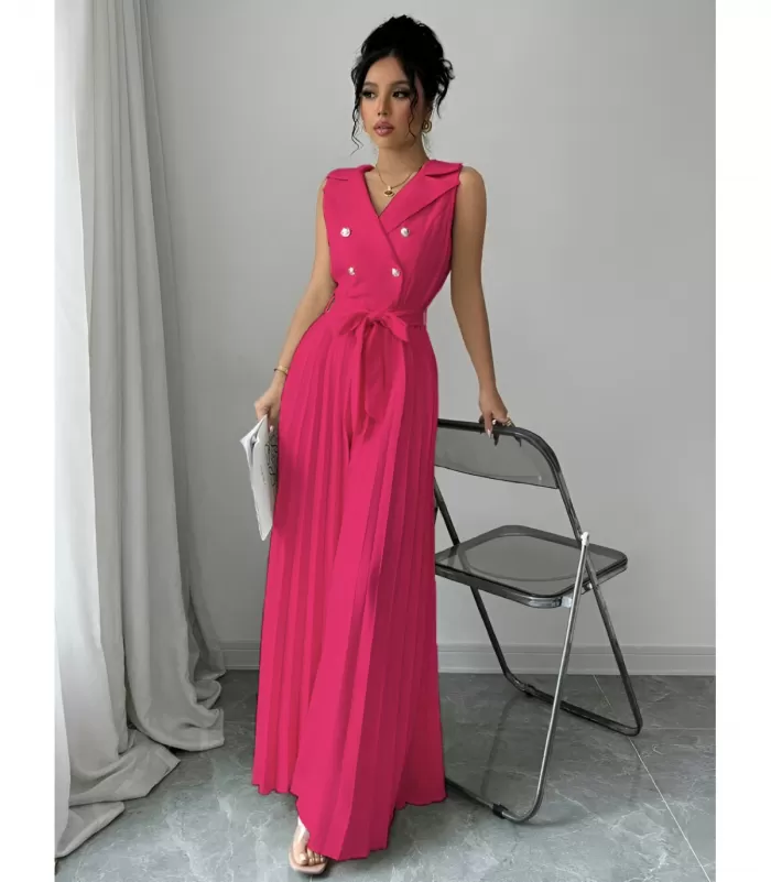 Rosy Days pinkki jumpsuit vekkilahkeilla ja napeilla