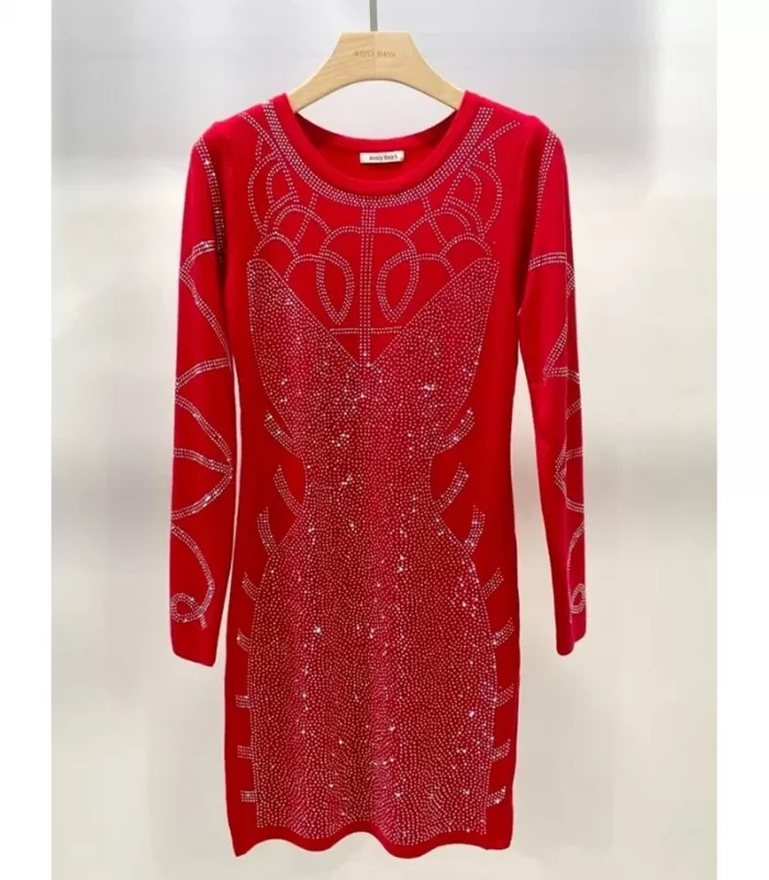 Rosy Days punainen neulemekko strasseilla