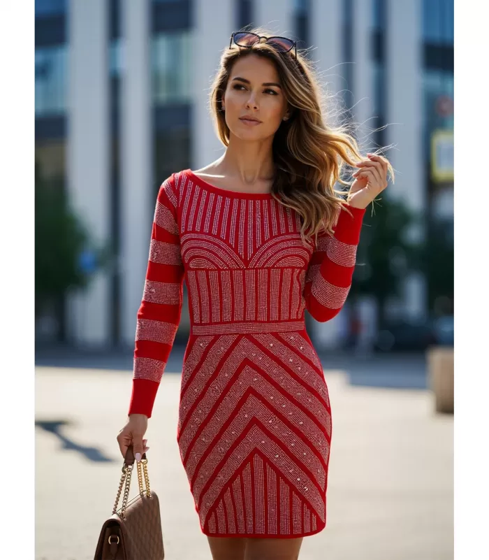 Rosy Days punainen strassikoristeinen neulemekko