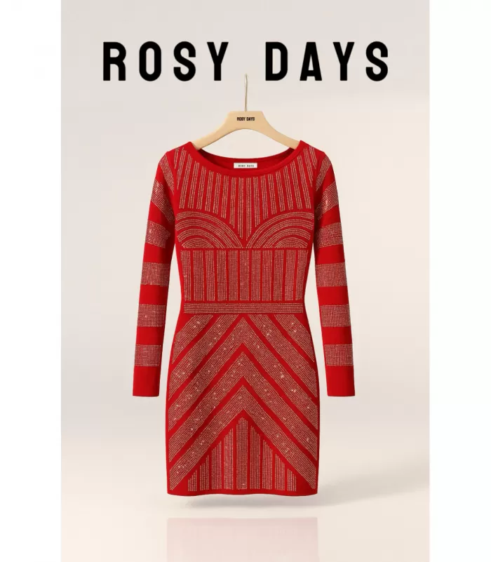 Rosy Days punainen strassikoristeinen neulemekko