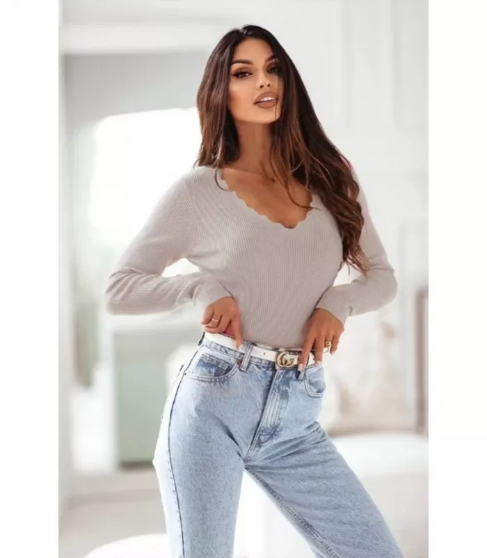 Rosy Days taupe aaltoileva v-neule