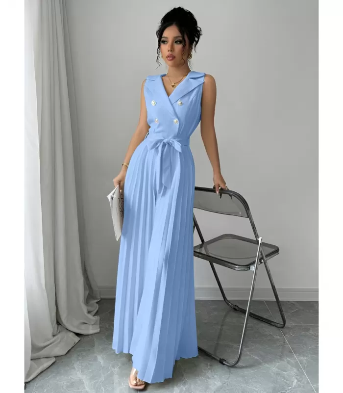 Rosy Days vaaleansininen jumpsuit vekkilahkeilla ja napeilla