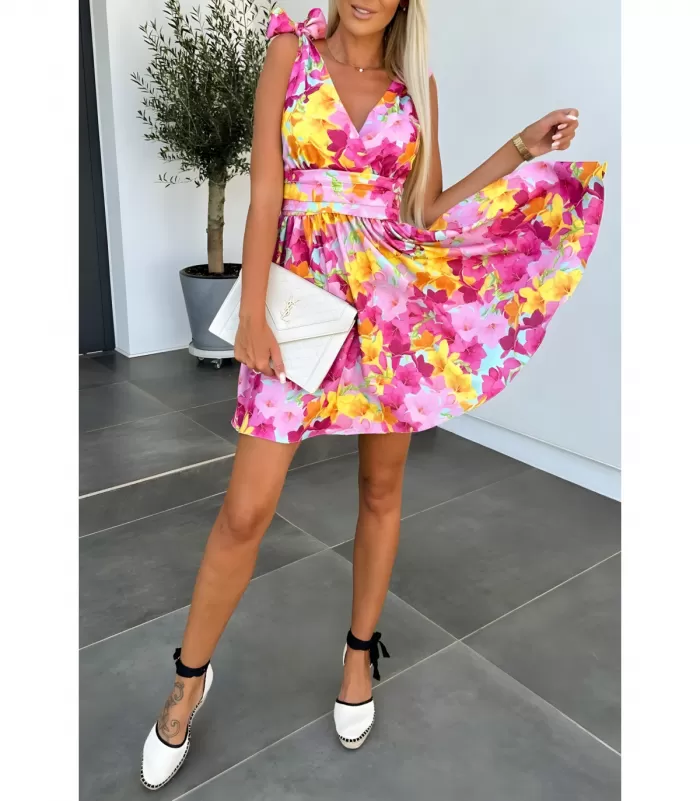 Schilo-Jolie keltapinkki kukkakuvioinen mekko