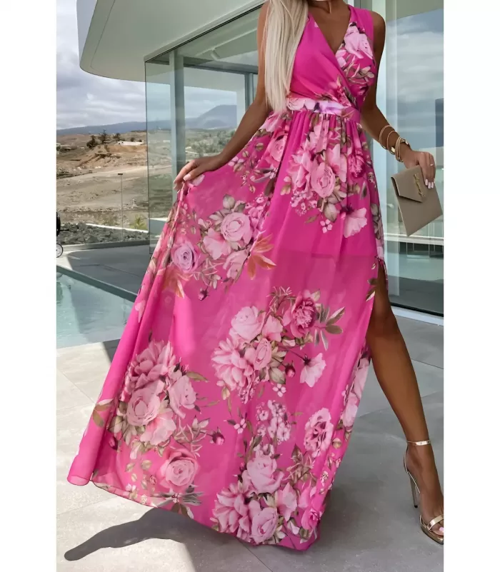 Schilo-Jolie pinkki kukkakuvioinen pitkä mekko
