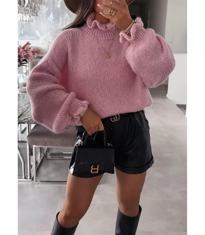 Schilo-Jolie vaaleanpunainen pehmeä väljä neule pussihihoilla