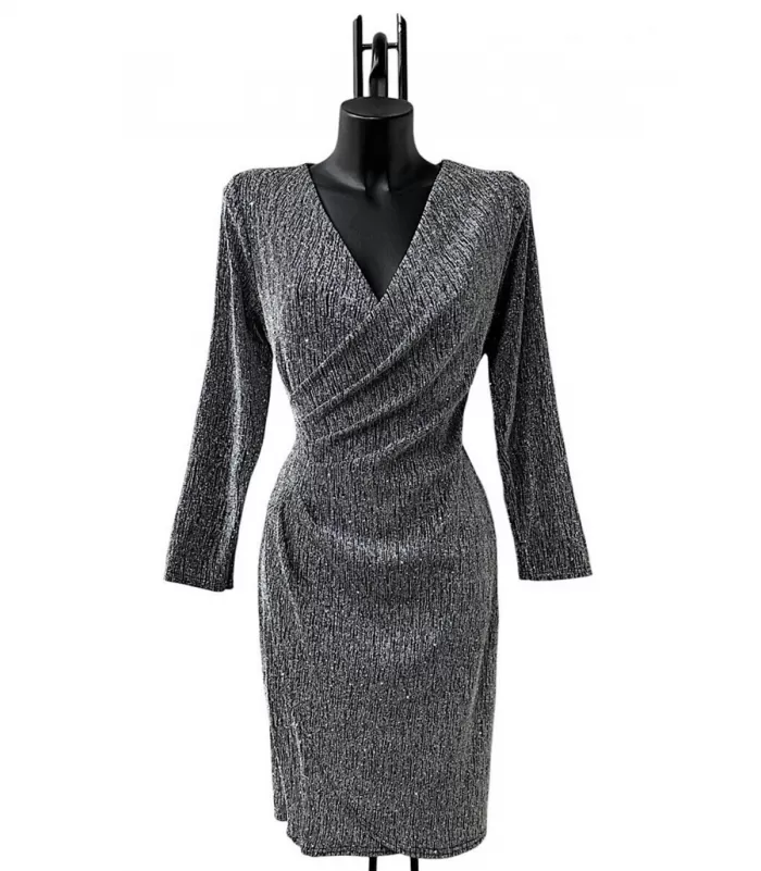 Shibelle hopeinen strassikoristeinen wrap-look v-mekko