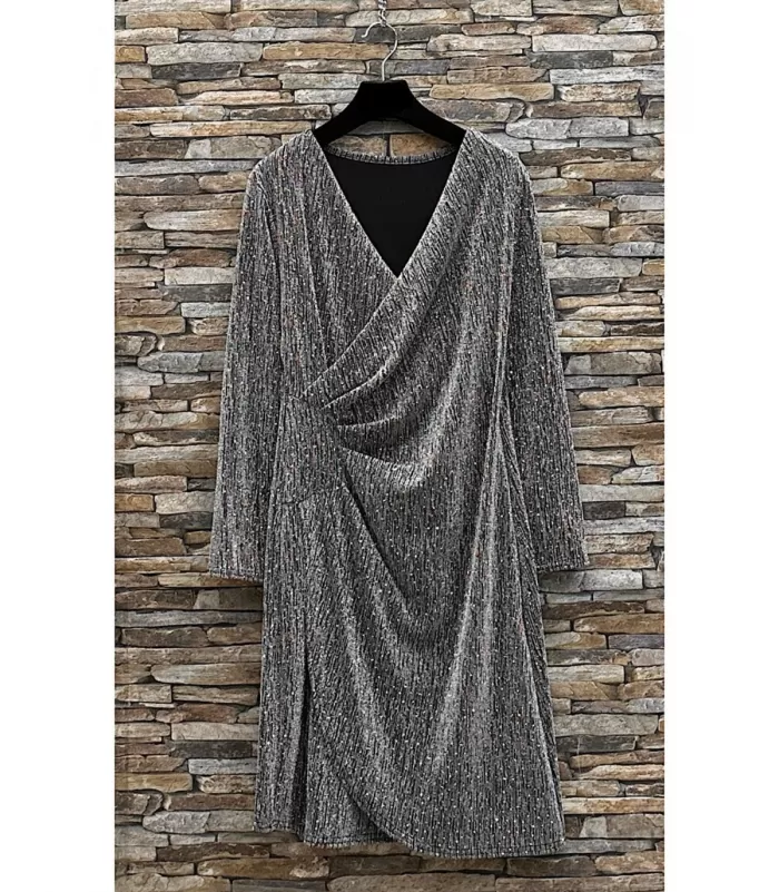 Shibelle hopeinen strassikoristeinen wrap-look v-mekko