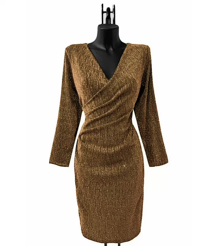 Shibelle kultainen strassikoristeinen wrap-look v-mekko