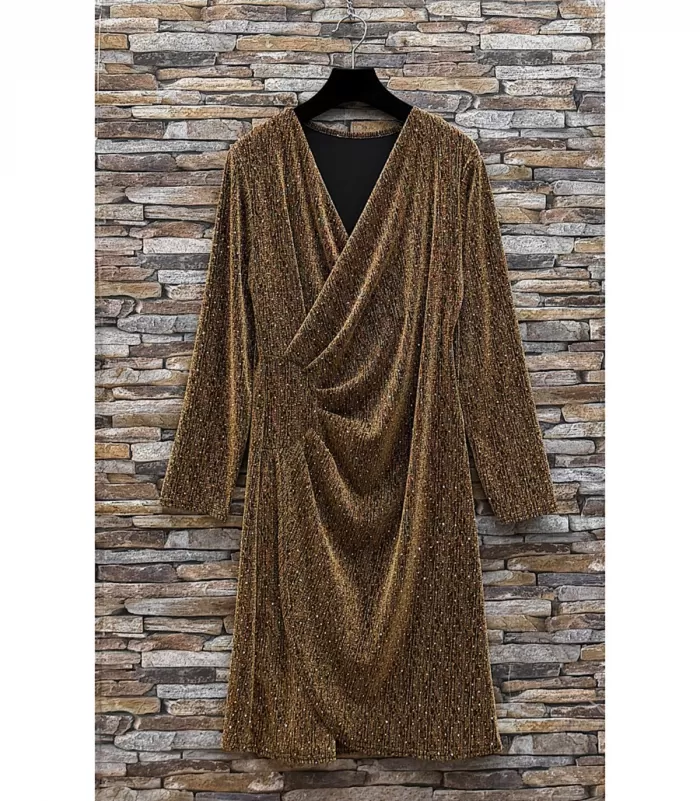 Shibelle kultainen strassikoristeinen wrap-look v-mekko
