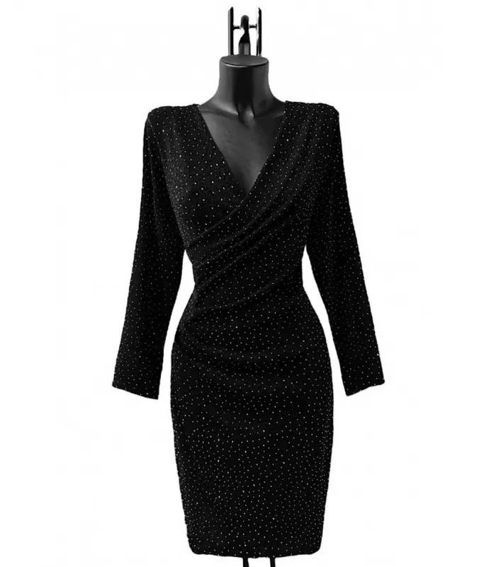 Shibelle musta strassikoristeinen wrap-look v-mekko