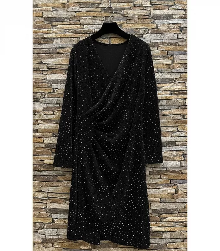 Shibelle musta strassikoristeinen wrap-look v-mekko