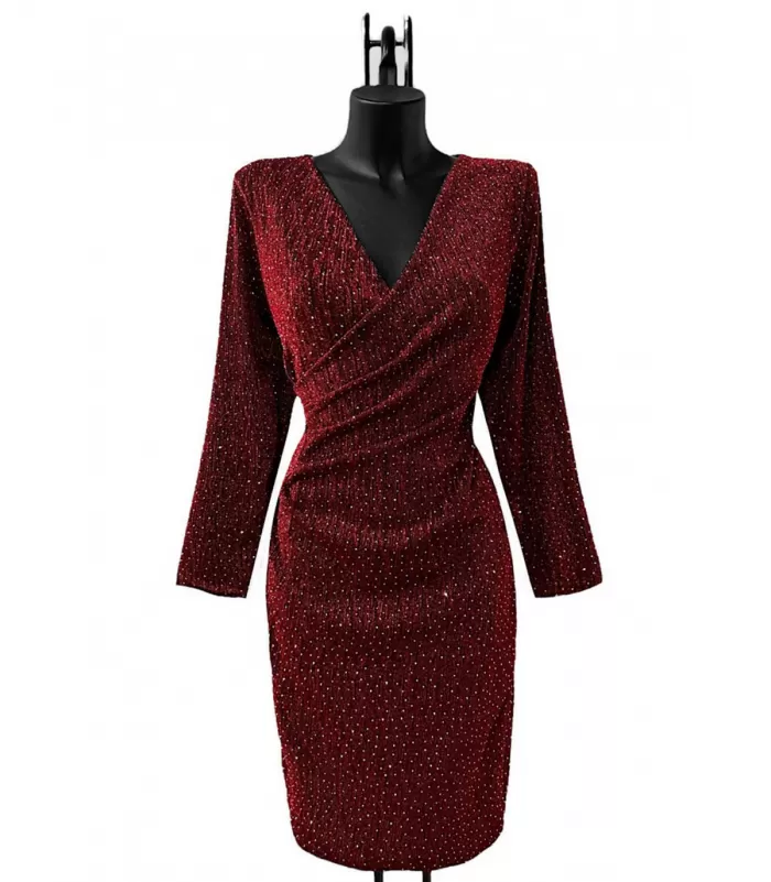 Shibelle punainen strassikoristeinen wrap-look v-mekko