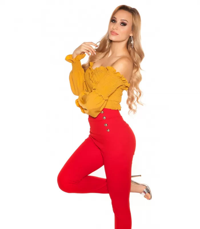 Sinapinkeltainen pitkähihainen lyhyt wrap-look latinapaita