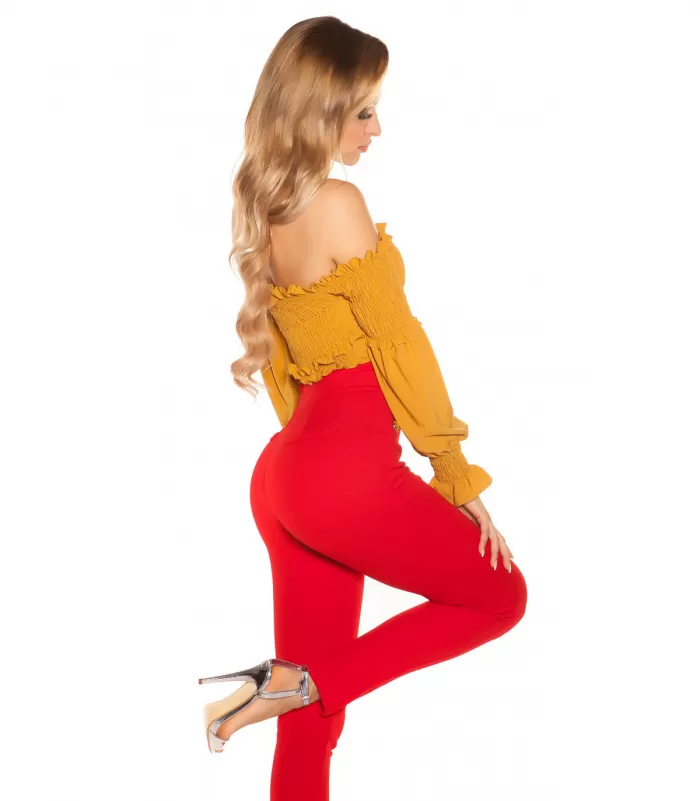 Sinapinkeltainen pitkähihainen lyhyt wrap-look latinapaita