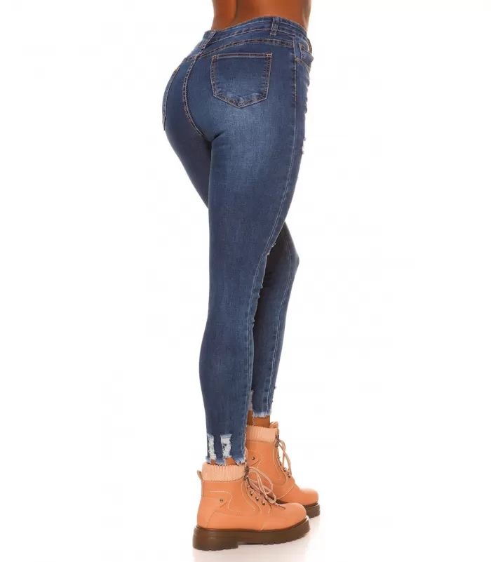 Siniset kukkakoristeiset korkeavyötäröiset farkut