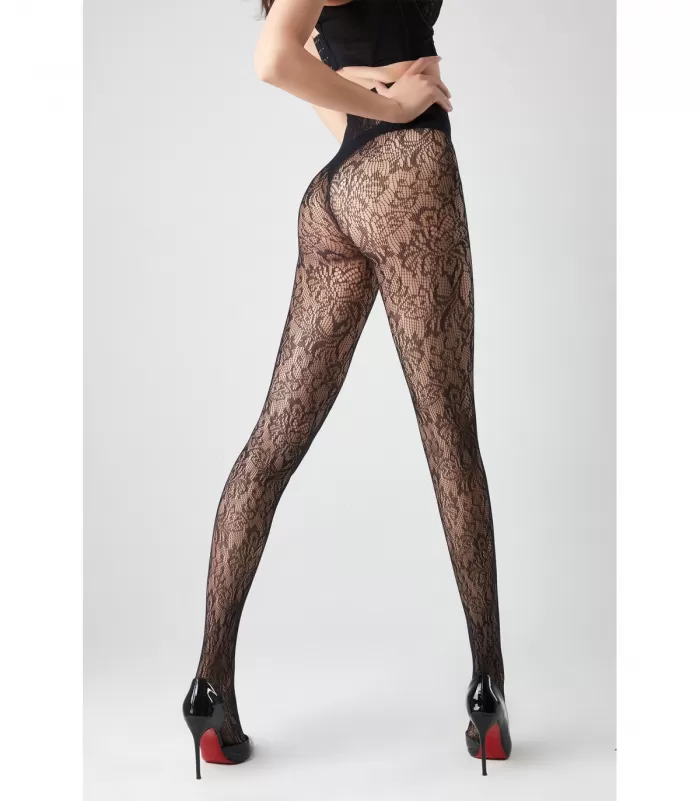 Snow Rose mustat pitsikoristeiset verkkosukkahousut