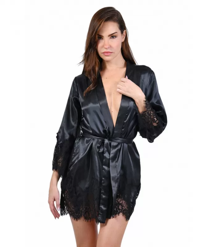 Soisbelle musta lyhyt aamutakki pitsillä