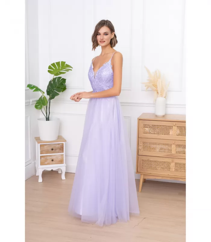Soky Soka lila pitkä juhlamekko strasseilla