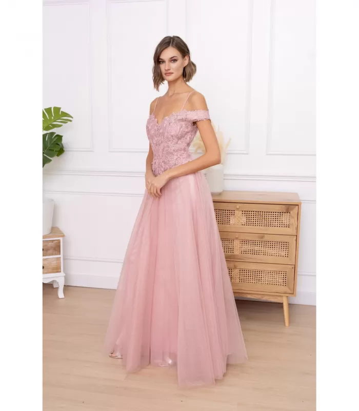 Soky Soka vaaleanpunainen pitkä juhlamekko helmillä
