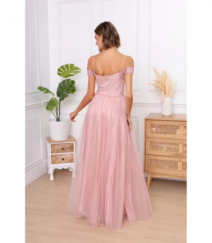 Soky Soka vaaleanpunainen pitkä juhlamekko helmillä