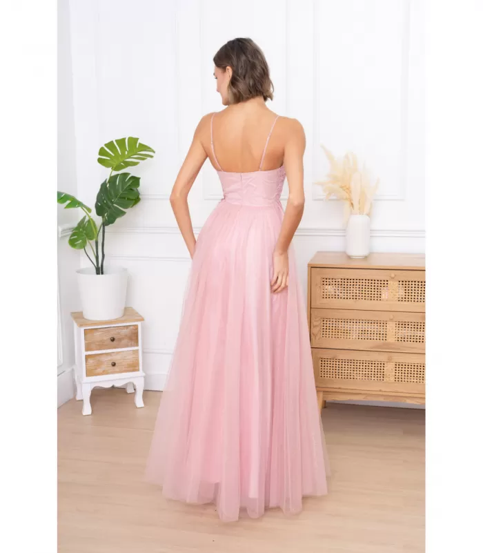 Soky Soka vaaleanpunainen pitkä juhlamekko strasseilla