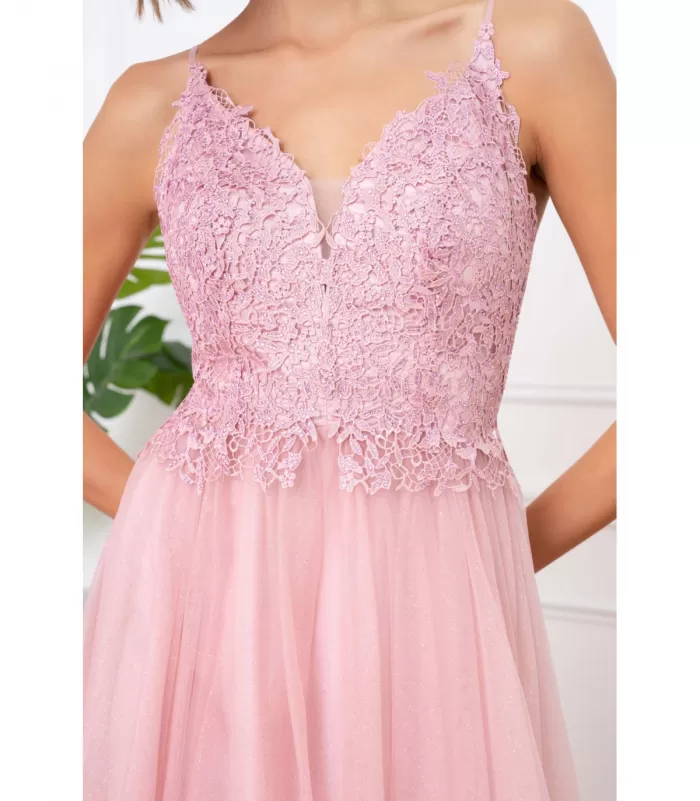 Soky Soka vaaleanpunainen pitkä juhlamekko strasseilla