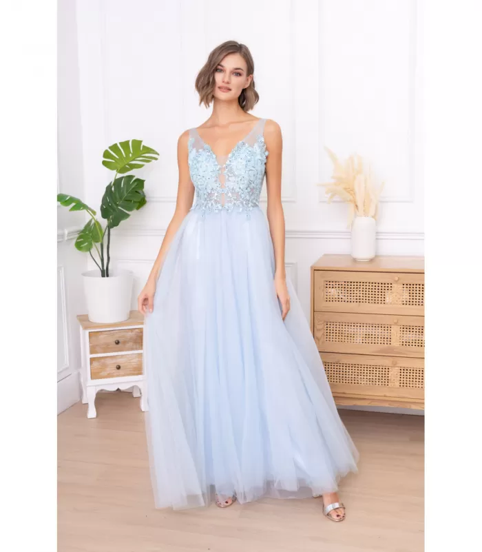 Soky Soka vaaleansininen pitkä juhlamekko paljeteilla