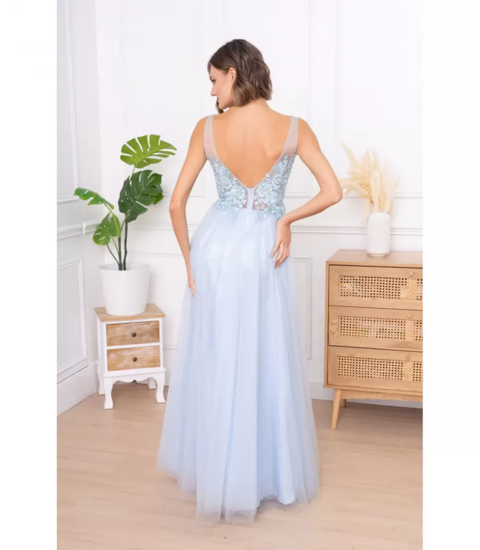 Soky Soka vaaleansininen pitkä juhlamekko paljeteilla