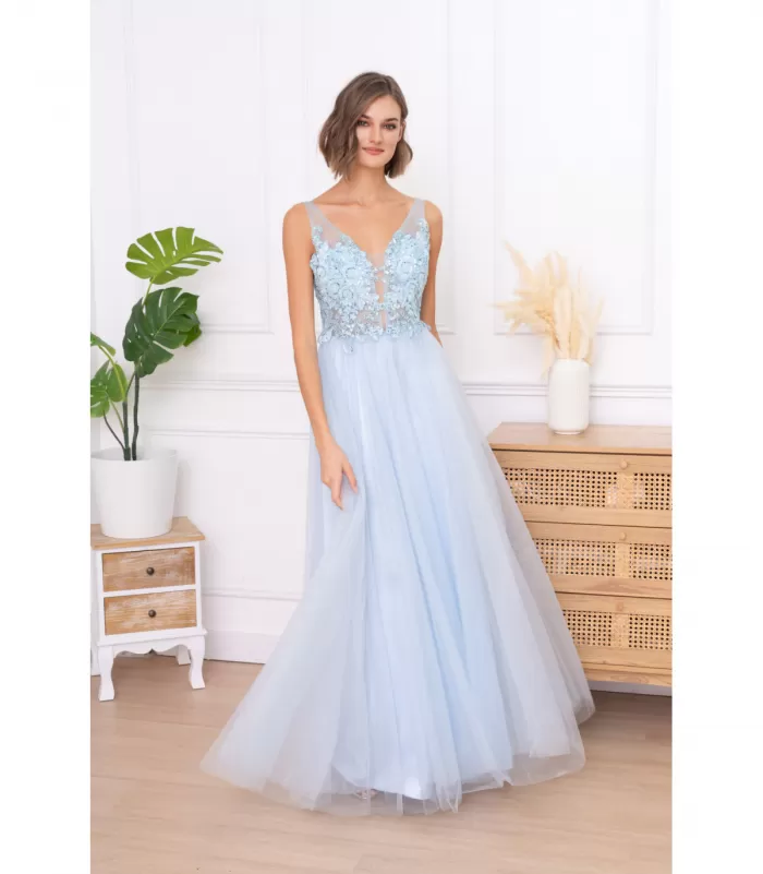 Soky Soka vaaleansininen pitkä juhlamekko paljeteilla