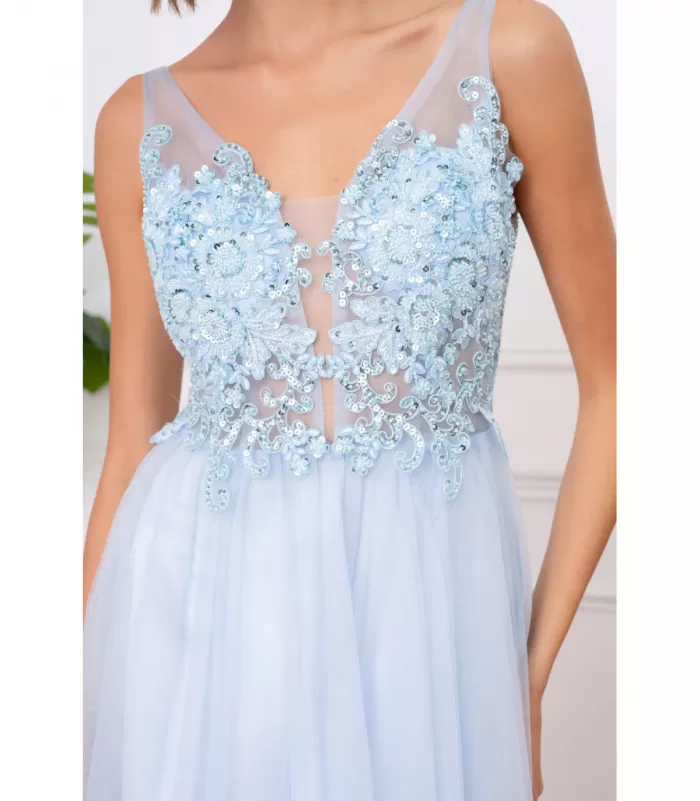 Soky Soka vaaleansininen pitkä juhlamekko paljeteilla