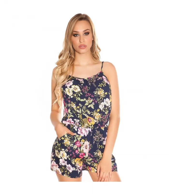 Tummansininen kukkakuvioinen playsuit [LÖYTÖ]