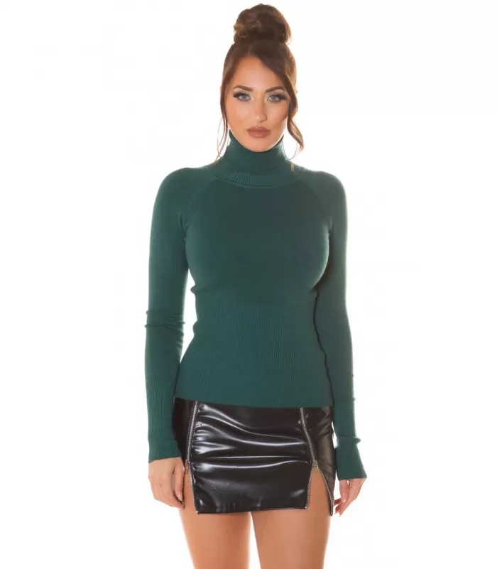 Tummanvihreä pitkähihainen basic pooloneule