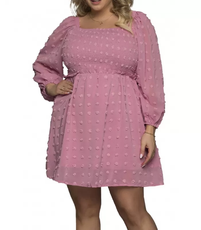 Vaaleanpunainen pitkähihainen mekko (plus size) [LÖYTÖ]