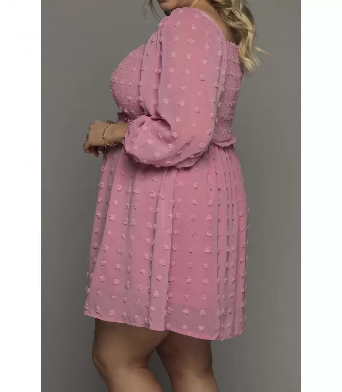 Vaaleanpunainen pitkähihainen mekko (plus size) [LÖYTÖ]