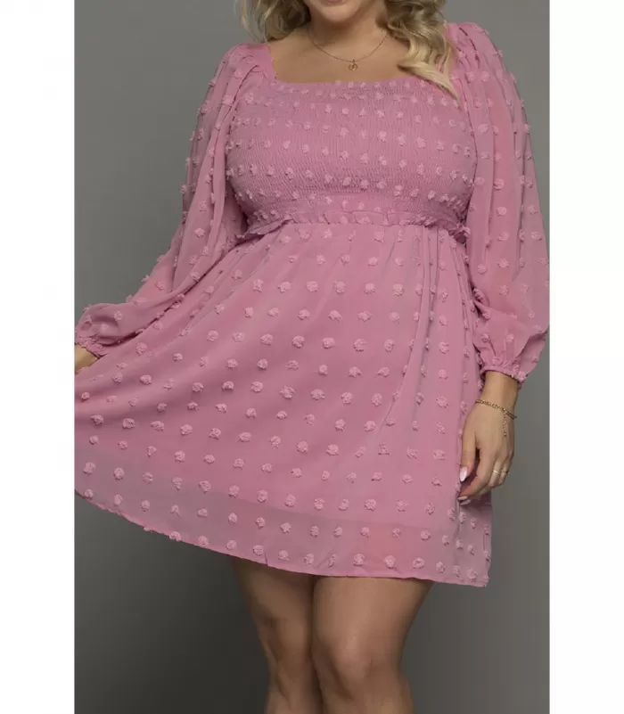 Vaaleanpunainen pitkähihainen mekko (plus size) [LÖYTÖ]