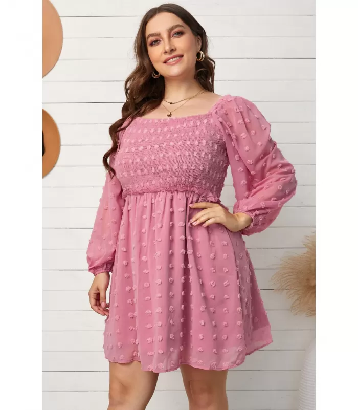 Vaaleanpunainen pitkähihainen mekko (plus size) [LÖYTÖ]