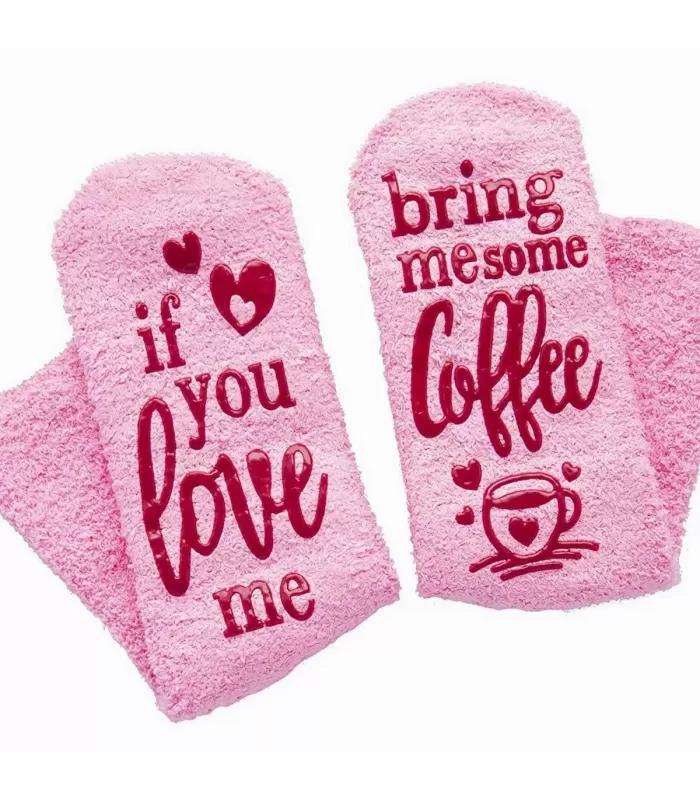 Vaaleanpunaiset if you love me kahviprintilliset pörrösukat